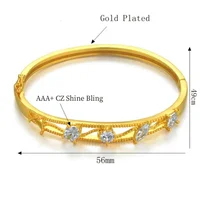 Women's Wedding Bridal Cubic Zircon Cuff Bangle Bracelet Indian Africa Lady Jewelry Ethiopian Gold Color Bride Jewelry Gift 2