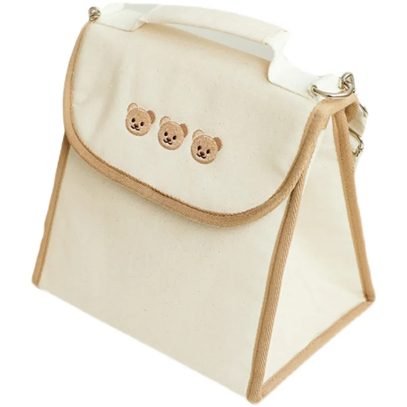 Personalized Embroidery Bear Multi functional Insulation Cold Mom Bag Portable Canvas Outgoing Mom Bag Fashion
