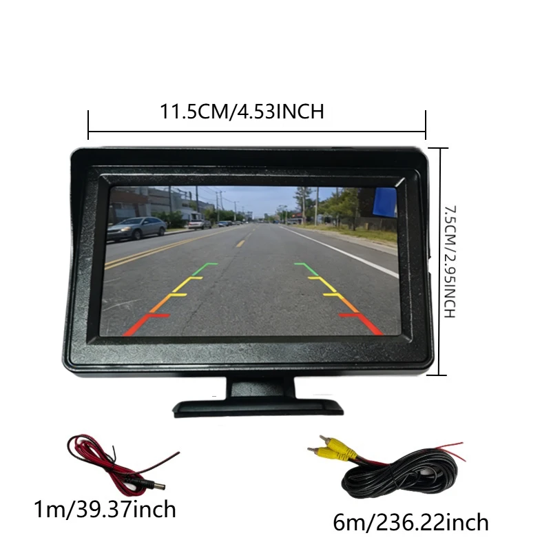 Display per Auto da 4,3 Pollici / Monitor e Telecamera da 4,3 Pollici con Visione Notturna, Immagine di Retromarcia, Assistenza al Parcheggio - Image 2