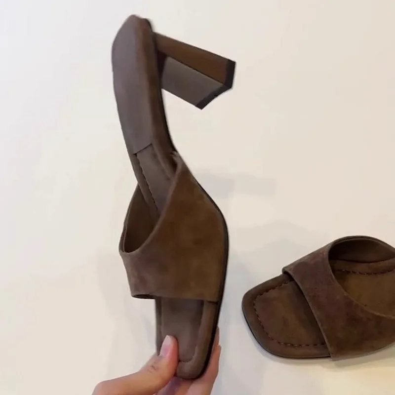 High Heels Women 2026 New French Sexy Open Toe High Heel Sandals and Slippers Square Toe Slippers - 5