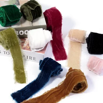 Nastri con bordi sfilacciati di colore da 1,5 metri Tessitura in raso fatta a mano in velluto per bouquet da sposa Confezione regalo Forniture per decorazioni per la casa