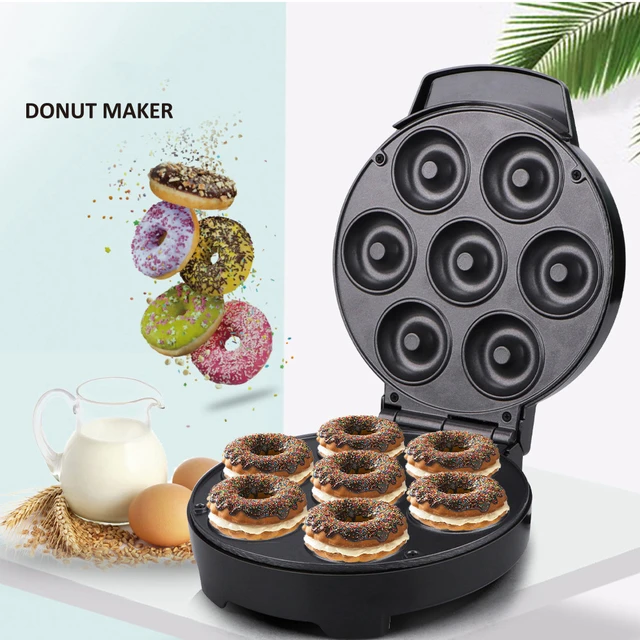 Mini Donut Maker - 1000W Electric Non-Stick Surface Makes 7 Doughnuts,  Heating Tube Heating ,Adjustable Thermostat