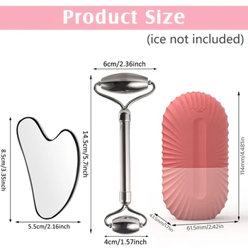 Ice Face Roller Facial Skincare Ice Roller Set, Stainless Steel Facial Roller Gua Sha Face Tool Face Massage Roller Mold Cube 1