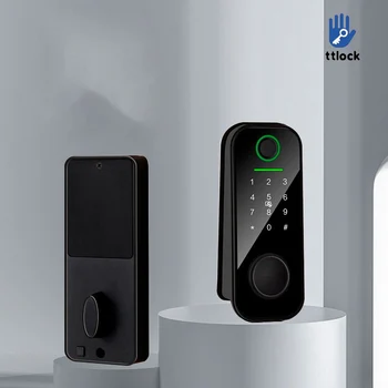 TTLock 블루투스 스마트 데드볼트 문짝 잠금 앱, 원격 키리스 엔트리 전자 키패드, 가정용 나무 지문 비밀번호 잠금 장치
