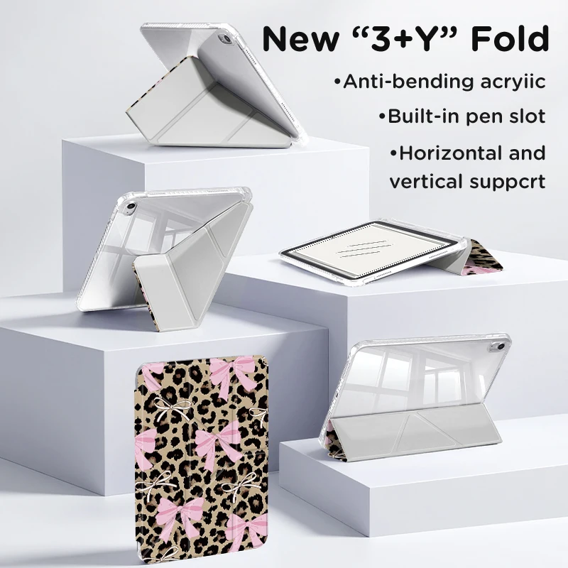 Versatile Y-Fold iPad Case with Adjustable Stand and Pen Slot - Lightweight, Durable, and Auto Wake/Sleep Feature