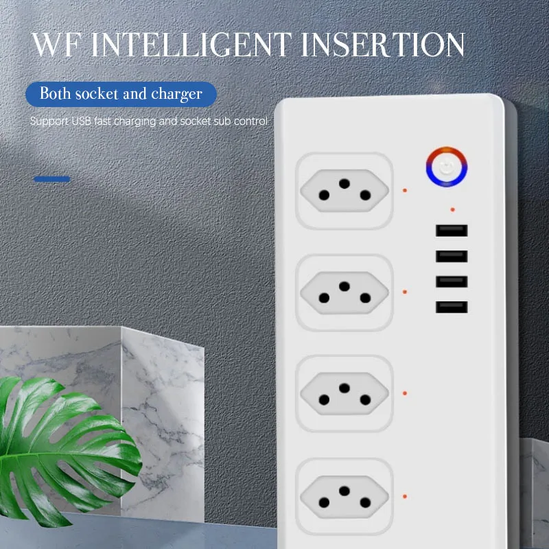

Бразильский умный удлинитель Zigbee, розетка Tuya Zigbee с 4 вилками и 4 USB-портами, индивидуальное управление, работает с Alexa Home