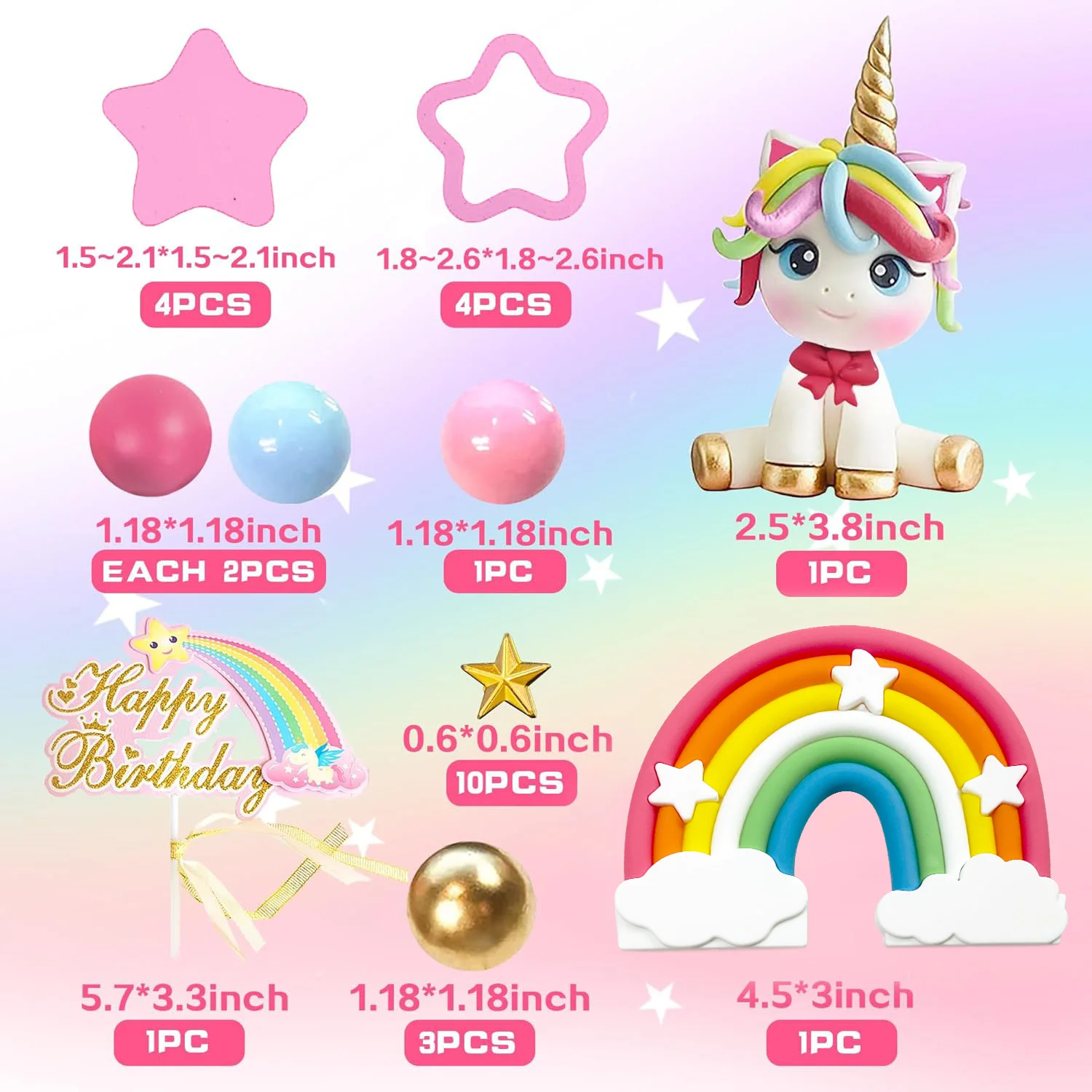 Unicorn Cake Topper Rainbow Cake Decorations with Stars Unicorn Balls Happy Birthday Decorations Ages Baby Shower