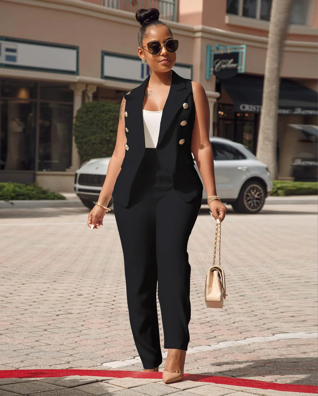 Summer 2023 Women's Two-Piece Sleeveless Vest Small Suit And Casual Pantsuit Elegant Lady Commute 2-Piece Set Outfits