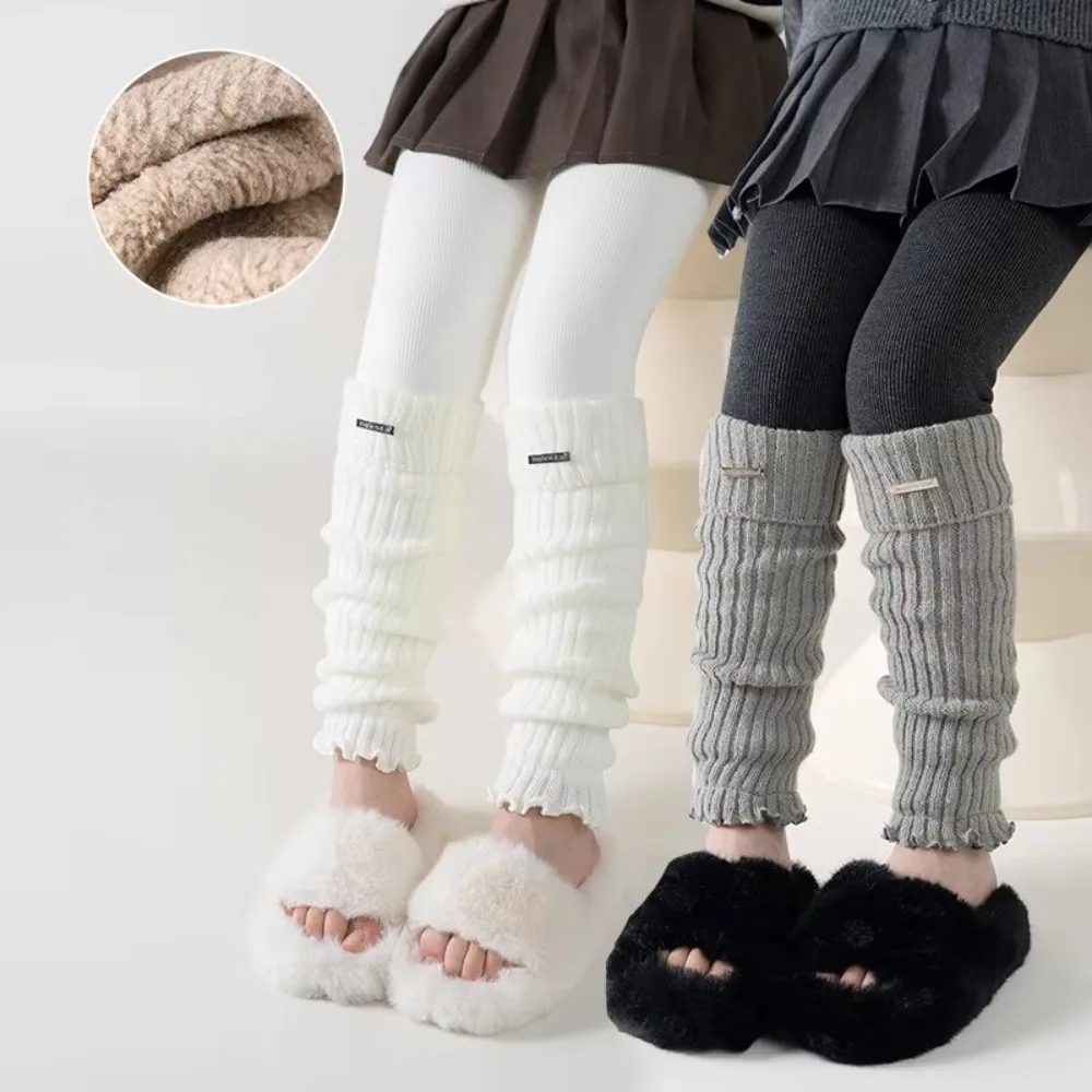 Autumn Winter Girls' Knitted Leggings Thick Warm Pantyhose Pile Socks Fashion Patchwork Mid-Calf Stackable Tights For Toddler