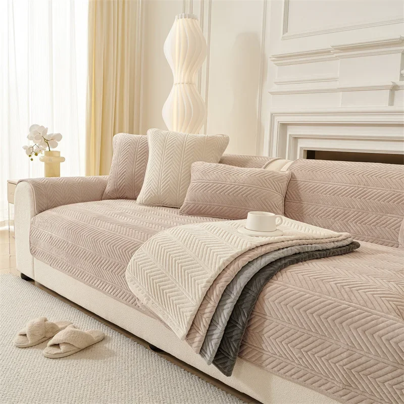 Geometry Pattern Thicken Sofa Cover Universal Soft Velvet Sofa Cushion Non-slip Couch Towel Mat for Living Room Four Seasons