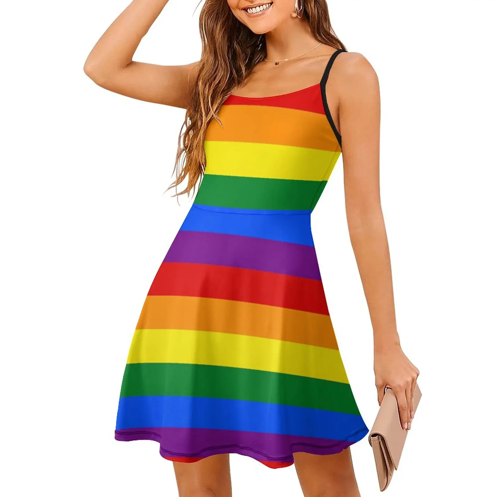 

Sexy Gay Pride Rainbow Flag Women's Sling Dress Humor Graphic Vacations Woman's Clothing Suspender Dress Graphic Cool