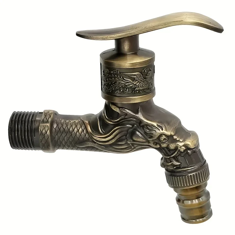 Elegant Golden Dragon Wall-Mounted Faucet with Single Cold Water Valve - Rustic Vintage Style, Stainless Steel and Zinc Alloy