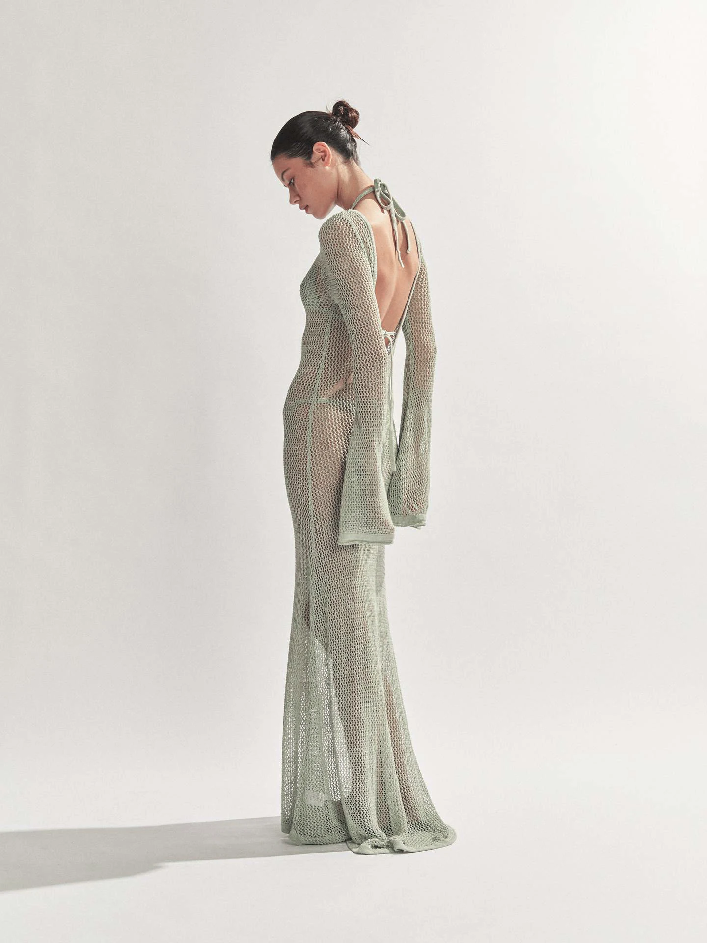 ☆新品未使用☆【AMOMENTO】SHEER LONG DRESS 2025ss AMOMENTO Neck Shirring Sheer Long Dress - Navy | Garmentory