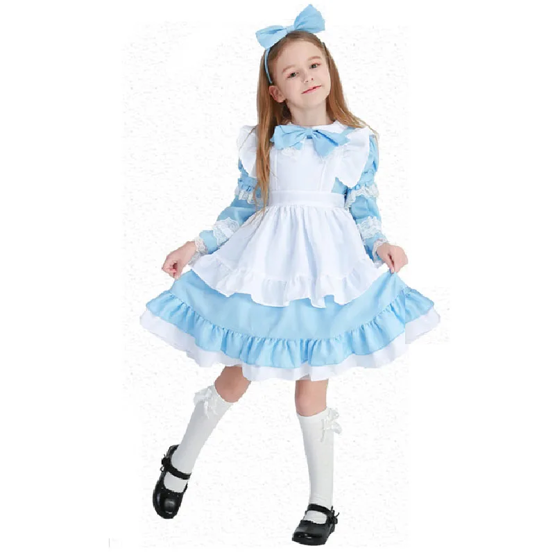 Cute Princess Alice Maid Costume 4-12Y For Kid Girls Lolita French Sweet Apron Dress Fancy Birthday Outfit Baby Child Halloween