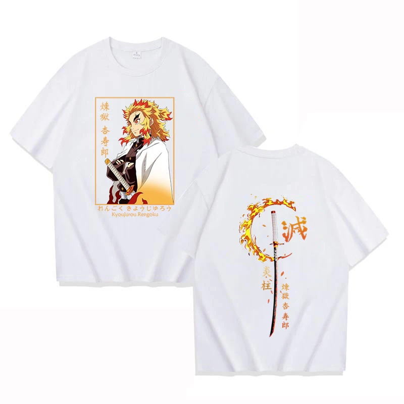 Hot New Anime Rengoku Kyoujurou Printed Men's Summer Short Sleeve Tee Shirts Round Neck Casual Summer Unisex Tops