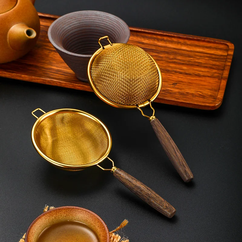 Small 304 Stainless Steel Tea Strainer with Wooden Handle Mini Flour Sieve Household Tea Leaf Infuser Maker Teapot Accessories