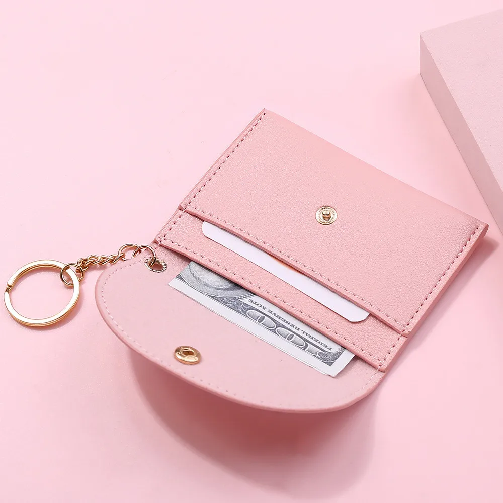 PhoneSoap New Women's Mini Coin Purse Leather Zipper Pouch with Key Ring  Small Wallet Pink 