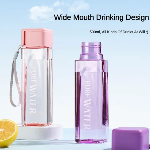 500ml 1 Pcs Clear Square Drinking Glass in Mate Plastic Portable Water Bottle with Milk Cable for Outdoor Sports Water bottle 2