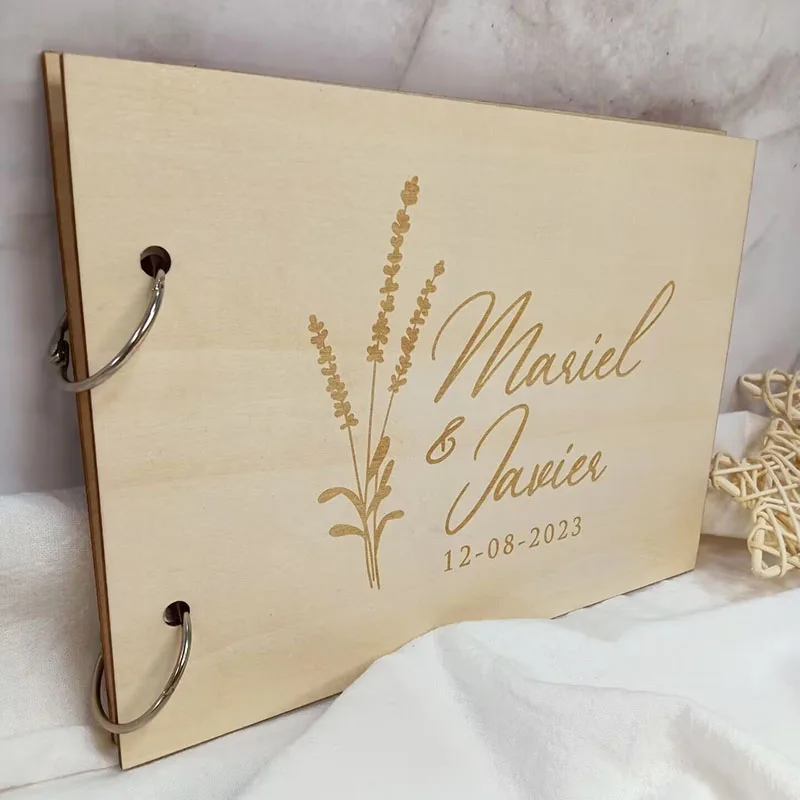 Personalized Wedding Guestbook Wooden Guest Book Engraved Rustic Wedding Album Birthday Party Deco Guest Signature Book