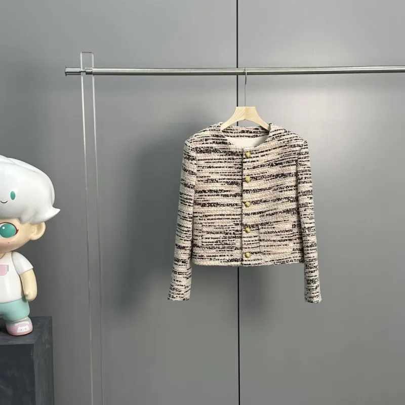 

2023 Women's Clothing Aristocratic striped single-breasted wool knitted jacket Autumn Winter New