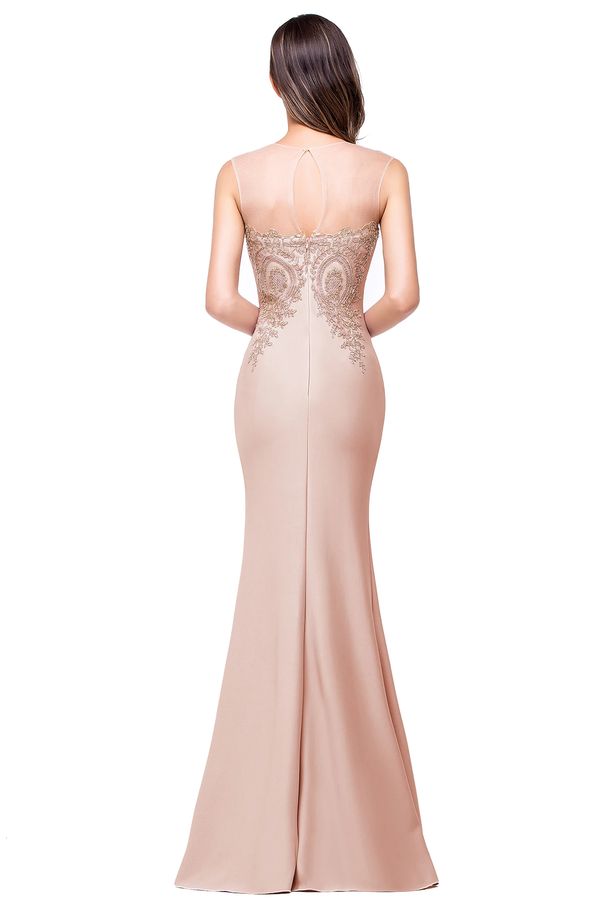 BABYONLINE Sleeveless Bridesmaid Party Dresses For Women Maxi Floor Length Mermaid Gowns Golden Appqulies Illusion Sweetheart bridesmaid dresses