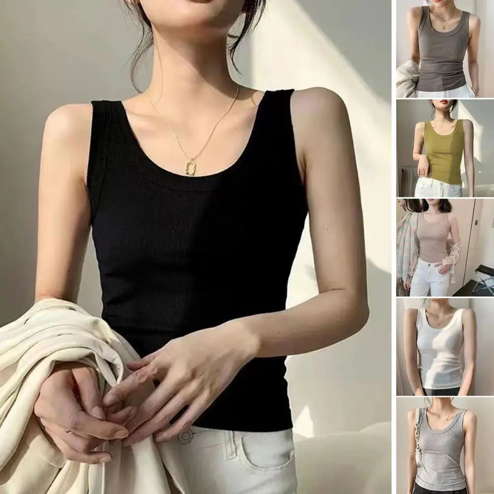 

Women Summer Sport Vest O-neck Sleeveless Tank Tops Solid Color Camisole Slim Fit Moisture-Wicking Bottoming Tops Streetwear