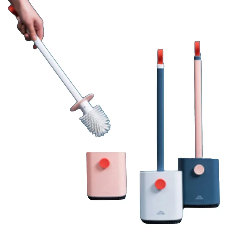 

Portable Multicolor Silicone Durable Bathroom Accessories Scrub Long Handle Cleaning Tool Toilet Brush Replacement Set