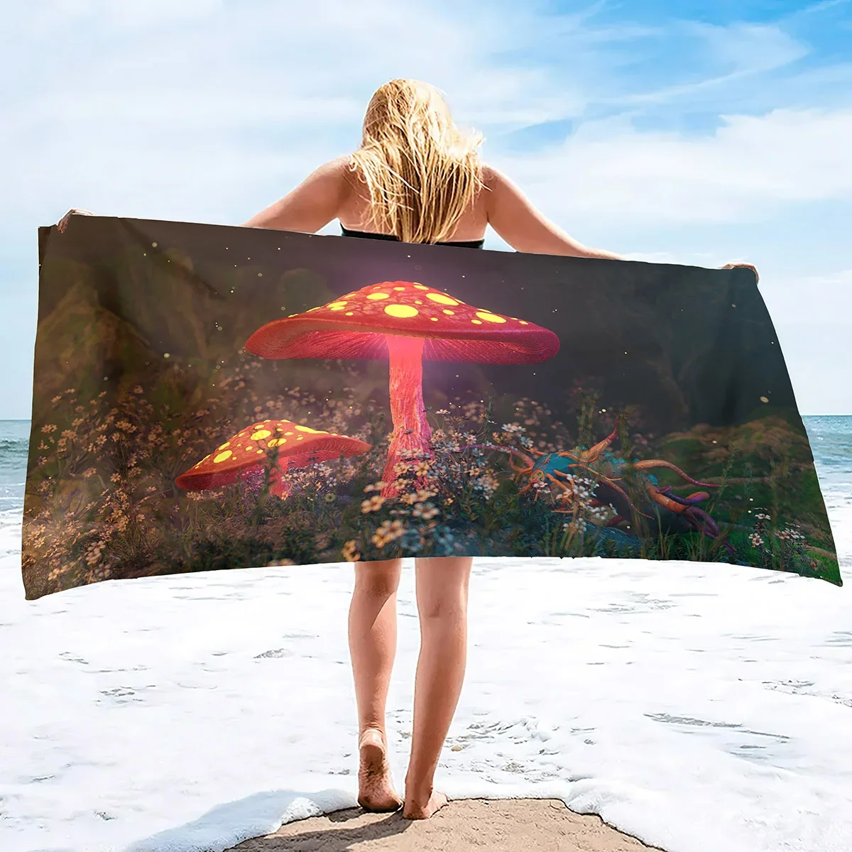 

Mushroom Beach Towel Oversized, Colorful Funny Fairy Tale Soft Water Absorpt Bath Towels for Bathroom,Swimming Pool
