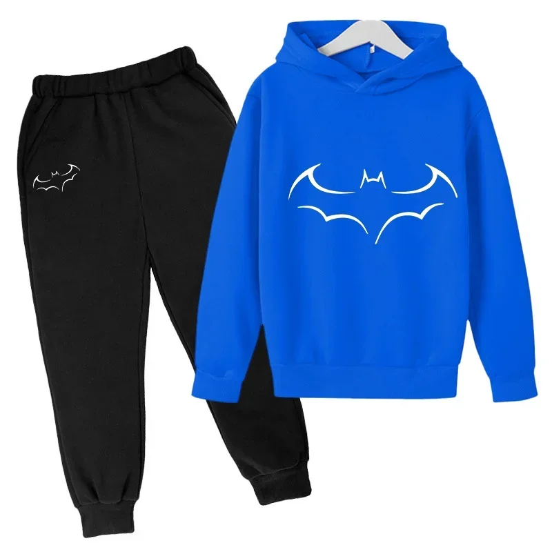 thumbnail image 1 of Sudadera con capucha y pantalones para niños de primavera y otoño, 2 piezas, traje con estampado de murciélago, sudadera deportiva de 2 a 12 años, ropa para niños y niñas, chándal informal, 1 of 5