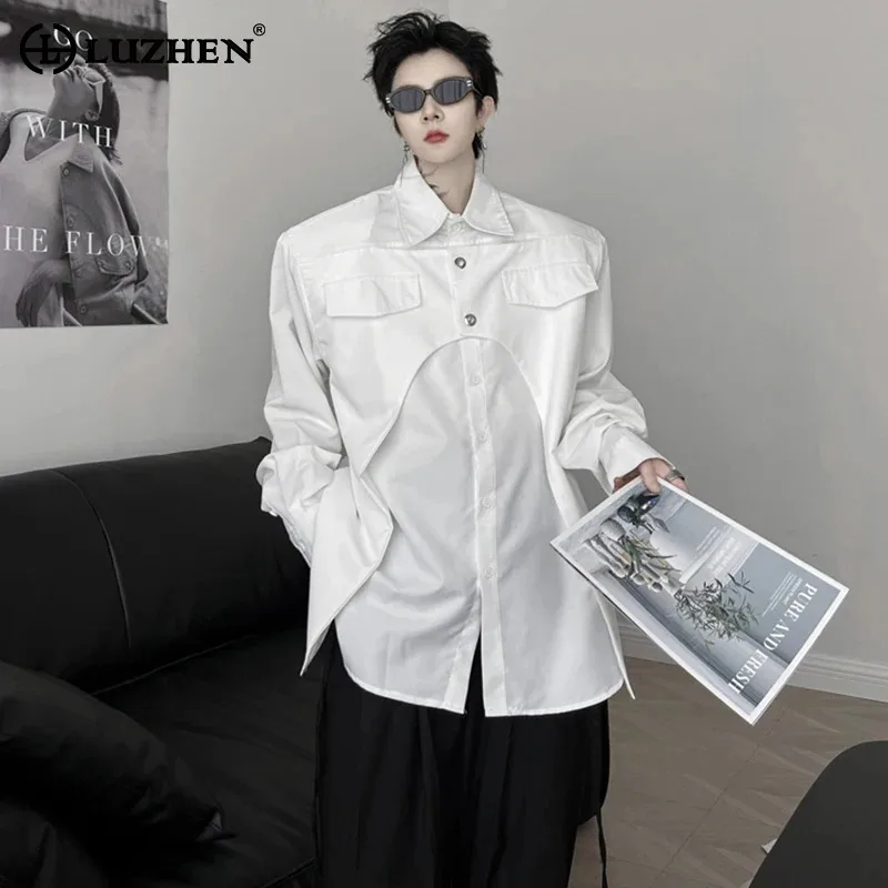 

LUZHEN, имитация двух частей, сращенный дизайн, однотонные рубашки с длинным рукавом, Корейская личность, Модная элегантная уличная одежда LZ2247