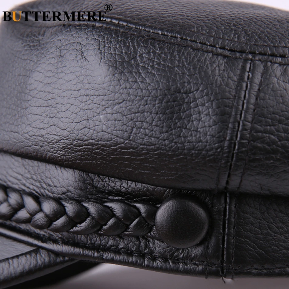 BUTTERMERE Women Newsboy Hats Black Leather Flat Caps Ladies Casual Genuine Sheepskin Leather Winter Classic Painter Caps Sailor