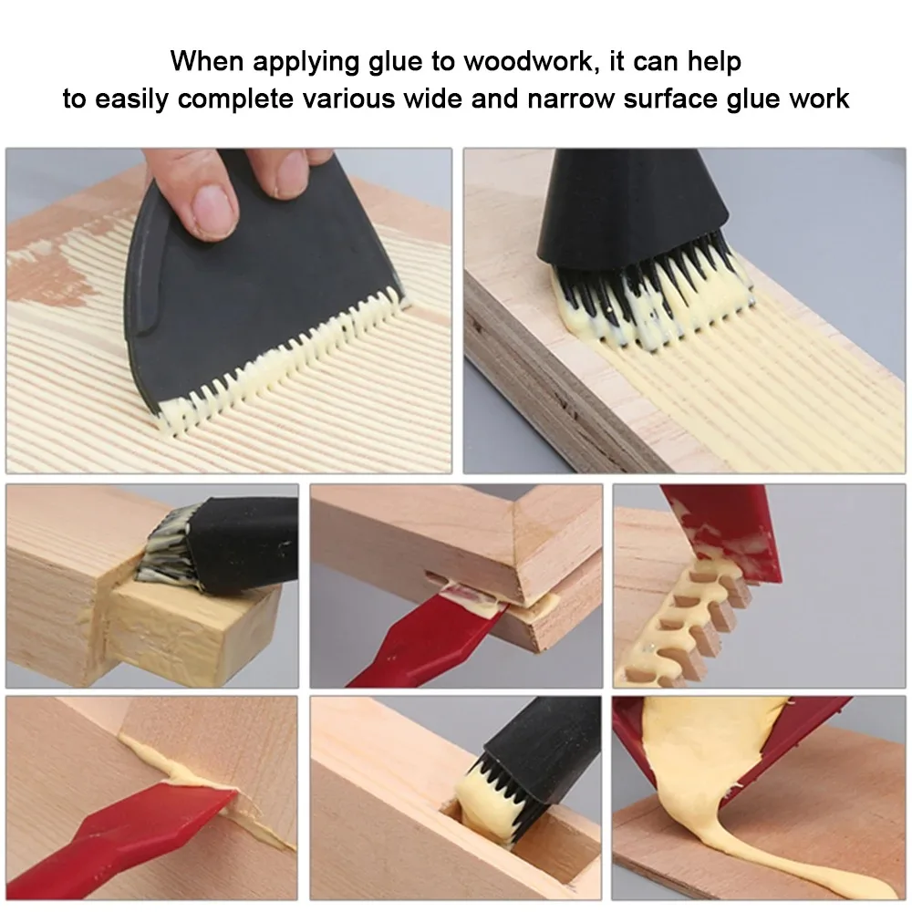 4pcs Soft Silicone Glue Brush Wood Glue Applicator Set Woodworking Silicone Spreader 2 Brush 1 Comb 1 Tray DIY Hand Tool
