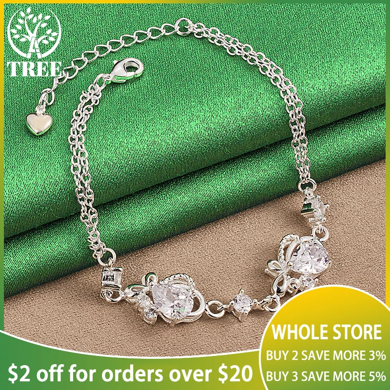 

ALITREE 925 Sterling Silver White Zircon Crystal Heart Chain Bracelet For Woman Party Wedding Fashion Jewelry Lady Birthday Gift