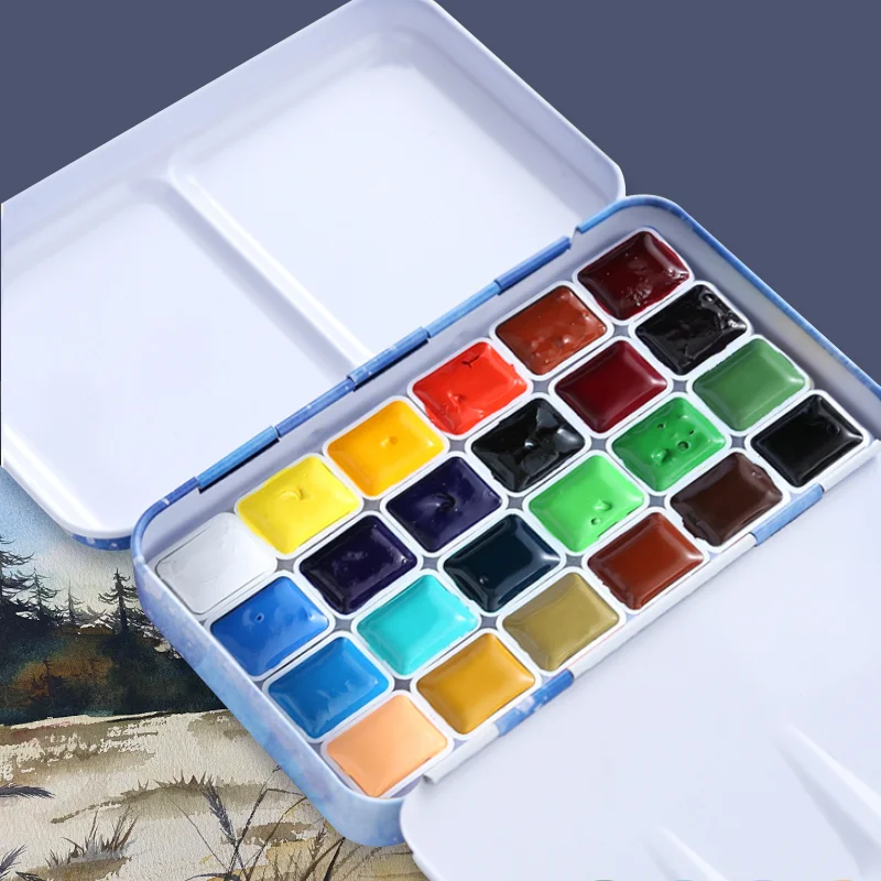 1ml 24 Colors Iron Box With Holbein Watercolor Sub-packaging Portable Travel Solid Water Colour Artist Picturist Art Supplies