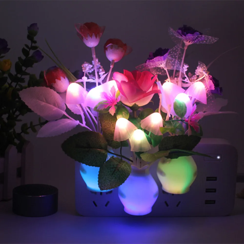 

Mini Night Light Novelty Light Mushroom Flower Smart Light Control Induction LED Lamp Sensor Nightlight US Plug