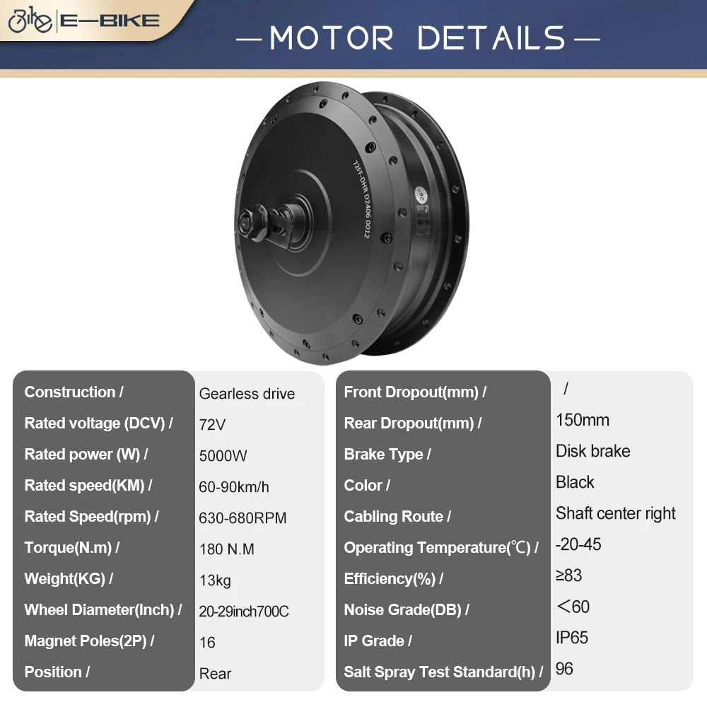 MXUS 5000W 72V Rear Rotate Motor Brushless Non-gear Hub Motor 5K-Turbo Powerful Hub Electric Bike Controller Kit