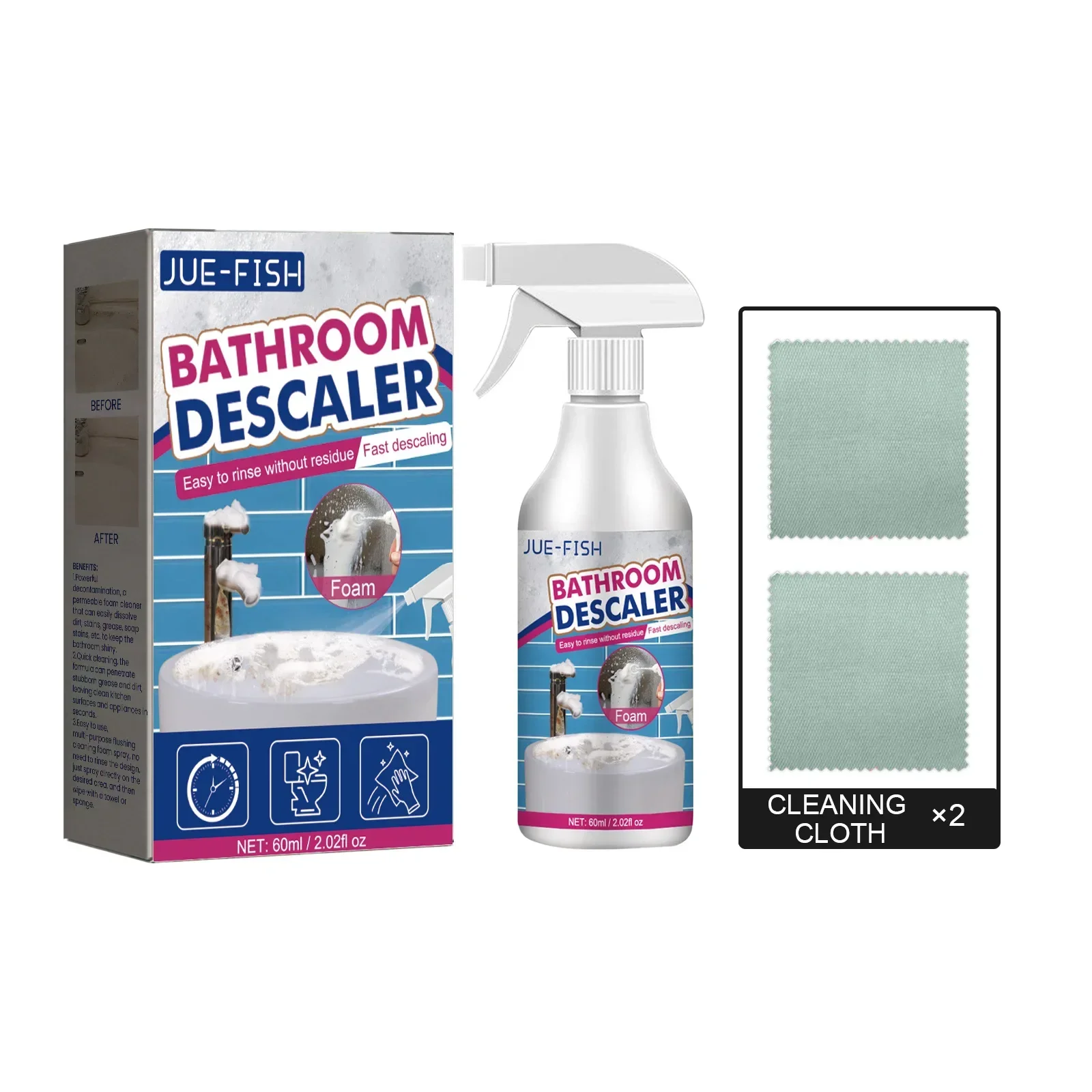 Bathroom Foam Cleaner Spray Powerful Bathroom Descaler Quickly Remove Multi-Purpose Cleaner for Glass Wash Basin Stainless Steel