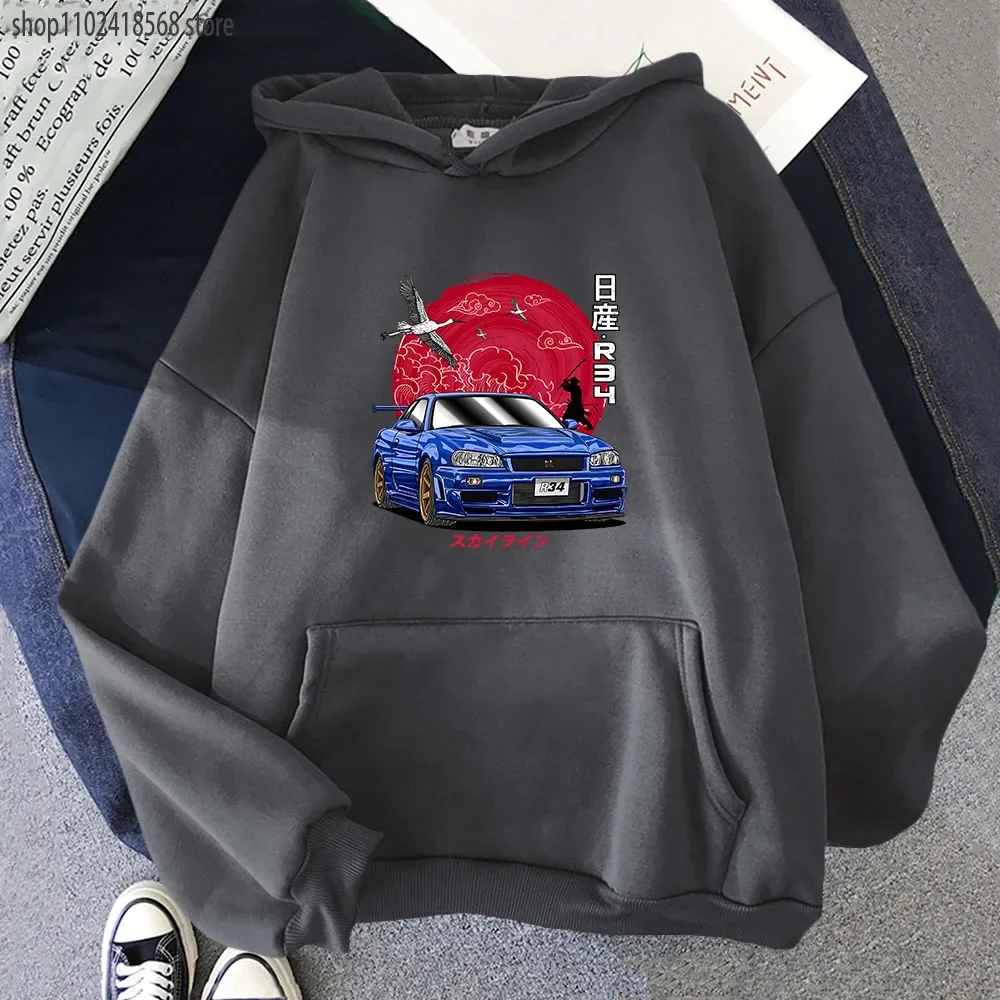 Anime Initial D Hoodie Men Sweatshirts For JDM Car Skyline GT-R R34 Japanese Streetwear women Casual Long Sleeve Tops Oversized