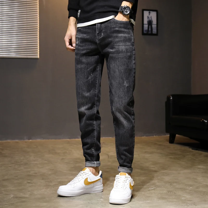 

Spring Designer Fashion Men Jeans Retro Black Gray Vintage Casual Denim Harem Pants Ripped Jeans Men Wide Leg Taper Men Jeans