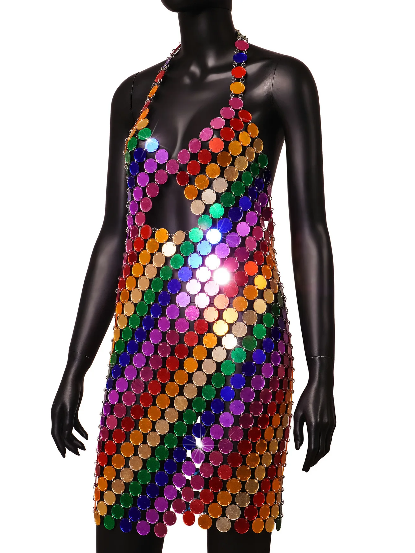 

Sexy see through mini metal sequin summer dresswomen 2023 backless shiny beach club partydress womens evening dresses vestidos