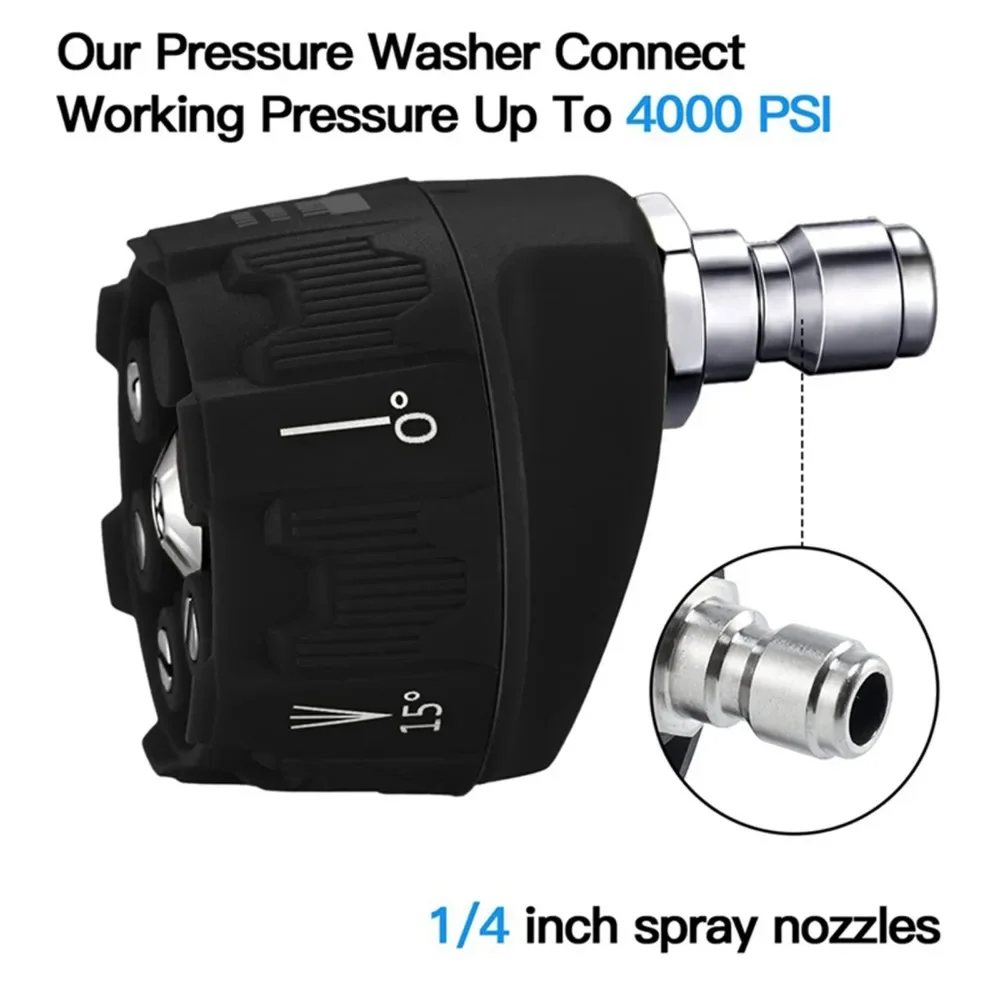 6 in 1 Power Washer Nozzle's 1/4 Inch Quick Connector 0 15 25 40 Degree Rotation Watering Rinse Soap Nozzle Tip