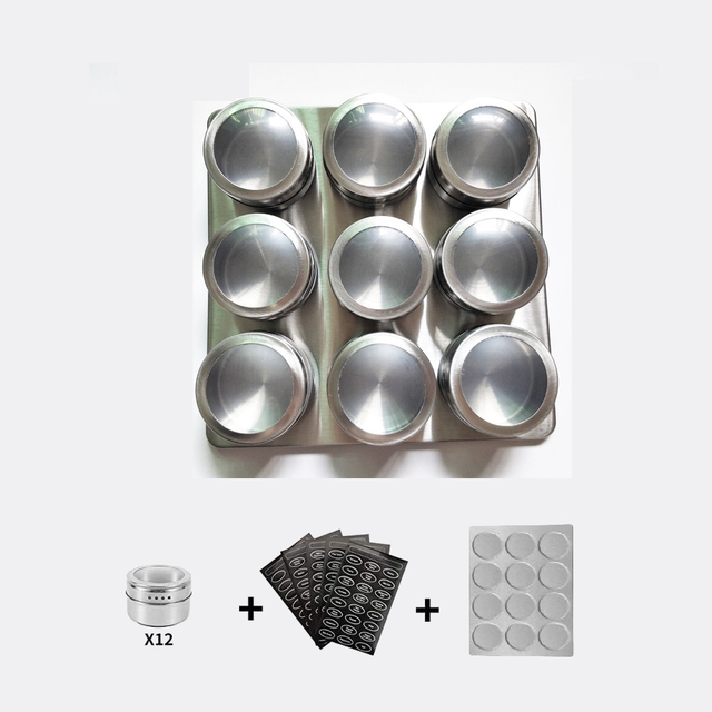 Magnetic Spice Jars with Spice Labels Stainless Steel Magnetic Spice Tins with Wall Base Magnetic on Refrigerator