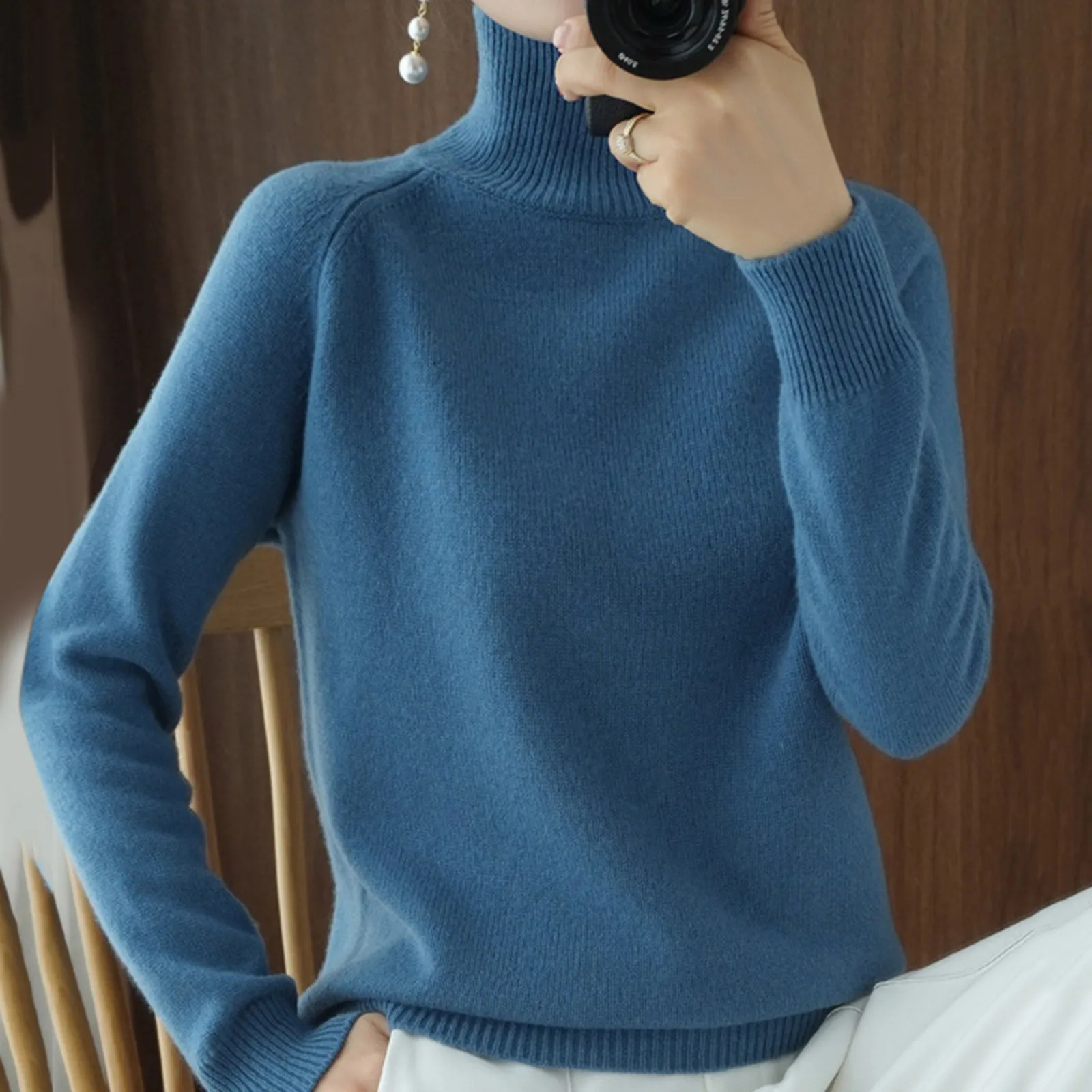 

Turtleneck Sweaters Womens Solid Long Sleeve Loose Pullover Korean Elegant Basic Bottoming Knitted Tops Female Sweater Jumper