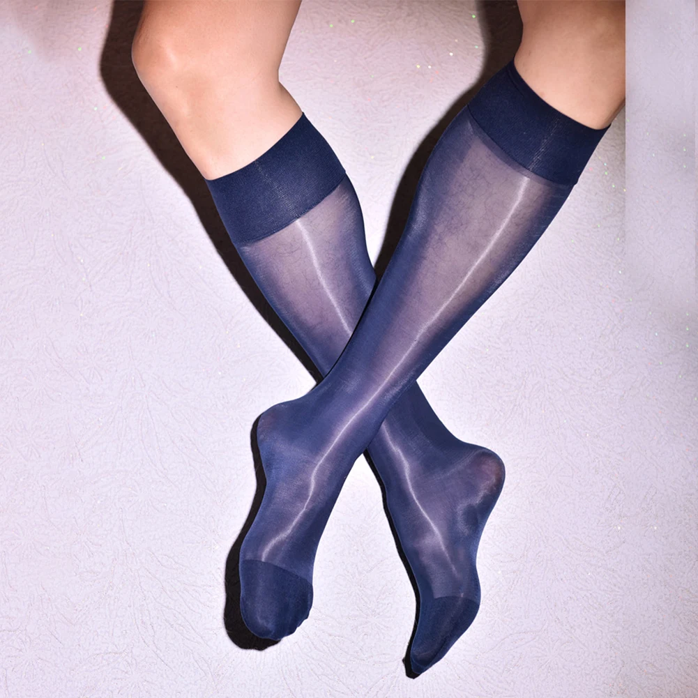 

Casual Men's Oil Shiny Transparent Middle Tube Socks Business Formal Stretchy Knee High Sheer Long Socks