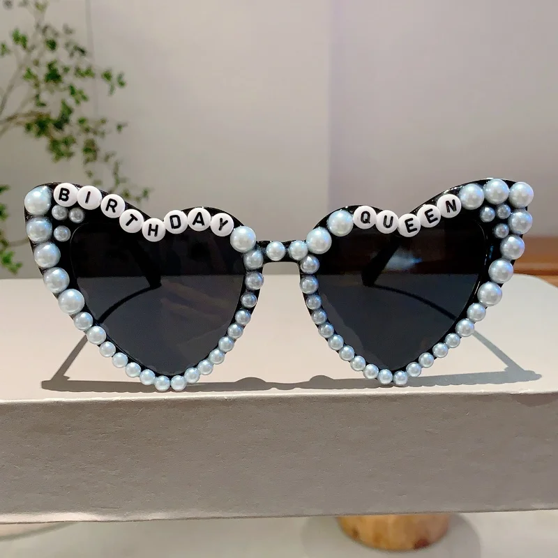 KAMMPT Geburtstagskönigin-Buchstaben, rosa Farbtöne, herzförmige Dekoration, Geschenkbrille, weiße Perle, Party-Geschenk-Requisiten, Rahmen für Damen – Detail 4