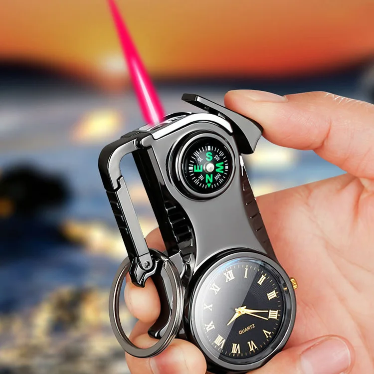 

New Compass Windproof Lighter Metal Bottle Opener with Colored Lights Clock Inflatable Cigarette Lighter NO Gas Wholesale
