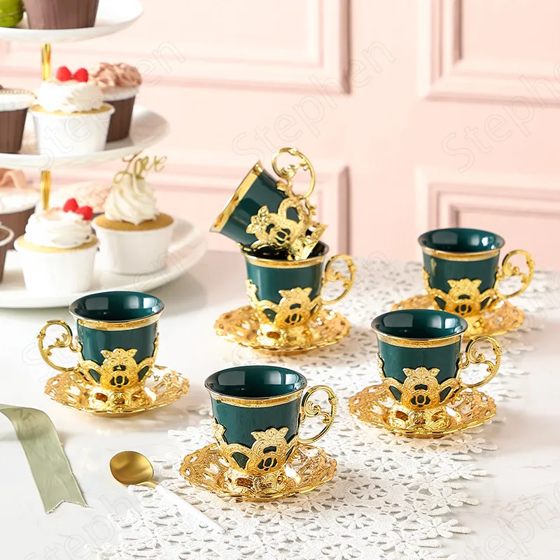 Golden Border Turkish Coffee Cups European Classical Plating Ceramic Cup And Saucer Set