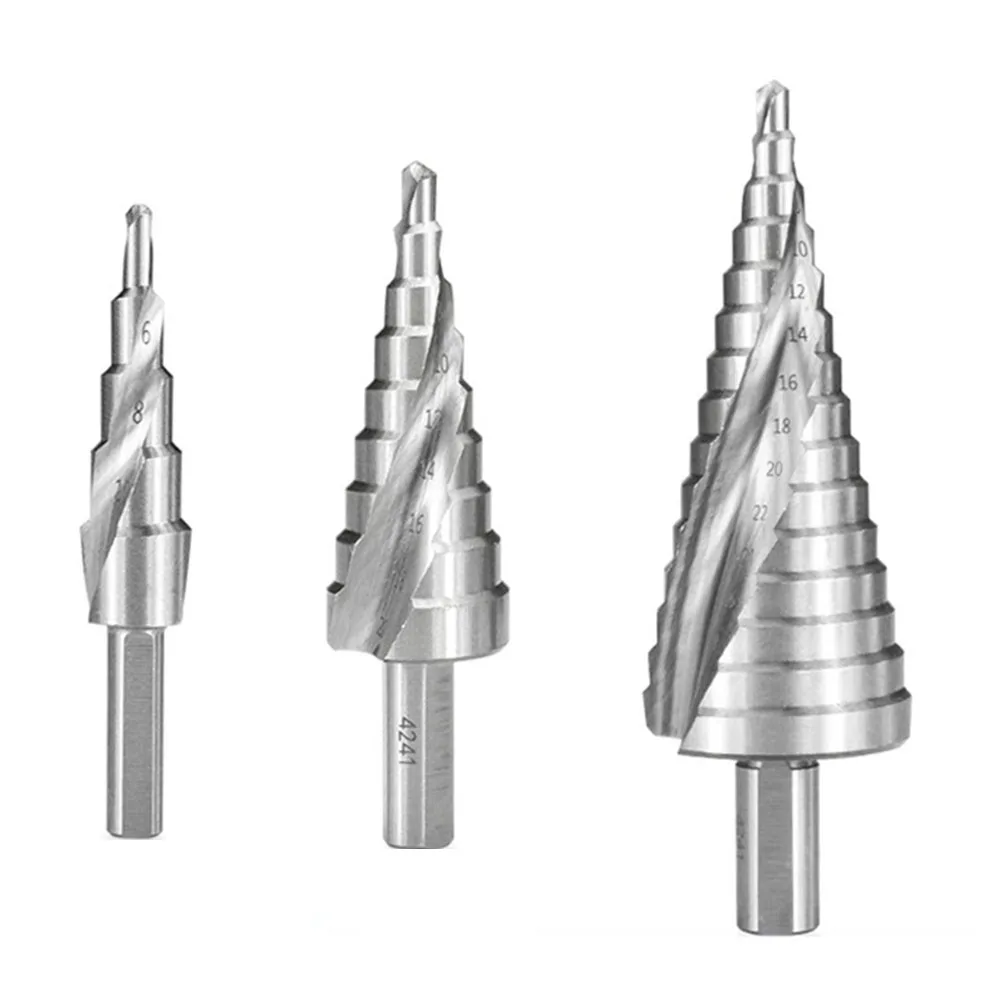 3pc HSS Step Drill Bit 4-12mm 4-20mm 4-32mm Triangle Handle Titanium Bit Set Hole Cutter Cone Drilling Tool For Wood Brass Steel