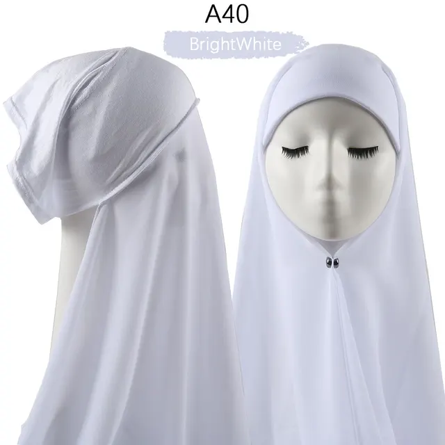 Muslim Women Heavy Chiffon Hijab Scarf With Bonnet  Instant Chiffon Hijabs Scarves With Caps Pinless Underscarf Headscarf A40