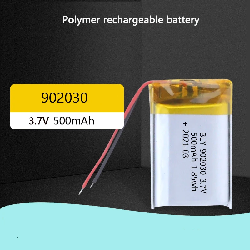 

902030 Lithium polymer battery 3.7V 500mAh rechargeable battery for Consumer electronics LED lights bluetooth speakers